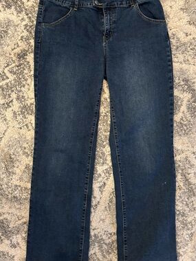 Flamingals Straight-Leg Double Button Women's Denim Jeans in Dark Blue